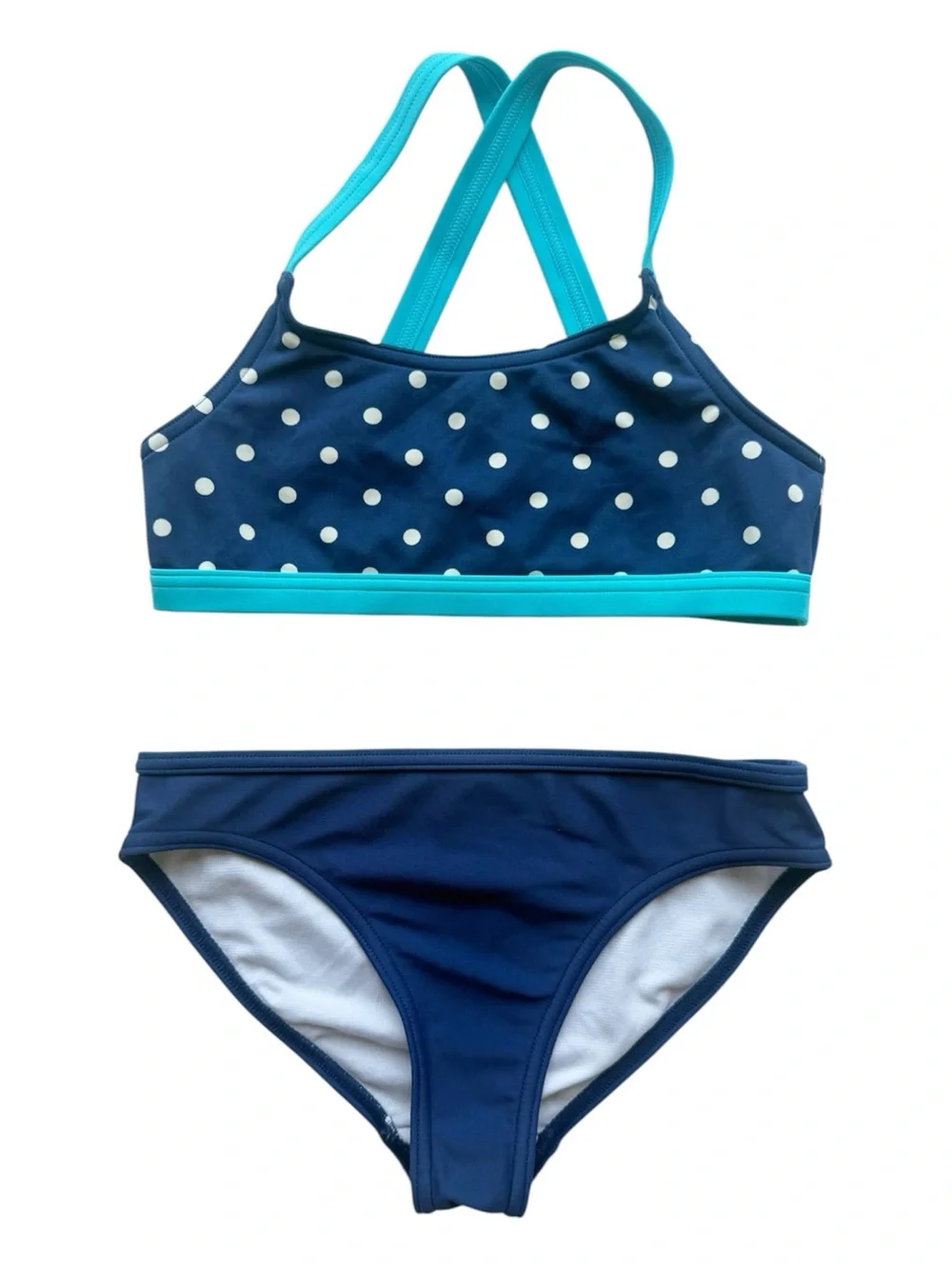Johnnie B Navy Polka Dot Two Piece Swimsuit Size 6/7